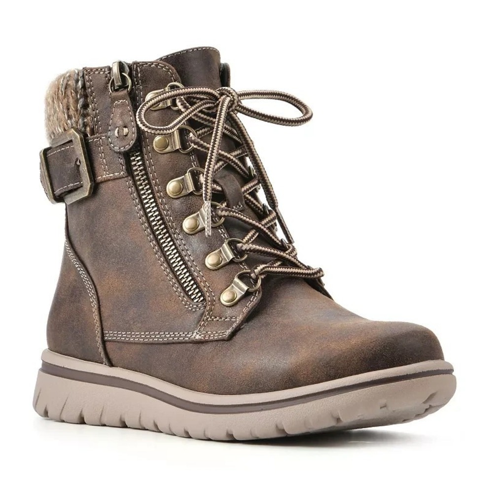 Cliffs by White Mountain Hearty Combat Boots Brown Women's Size 9 WIDE NEW